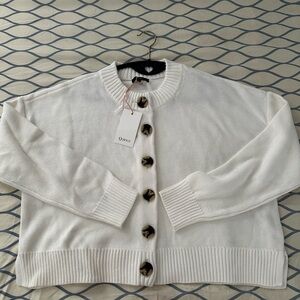 Quince White Ribbed Knit Cardigan Crew Neck